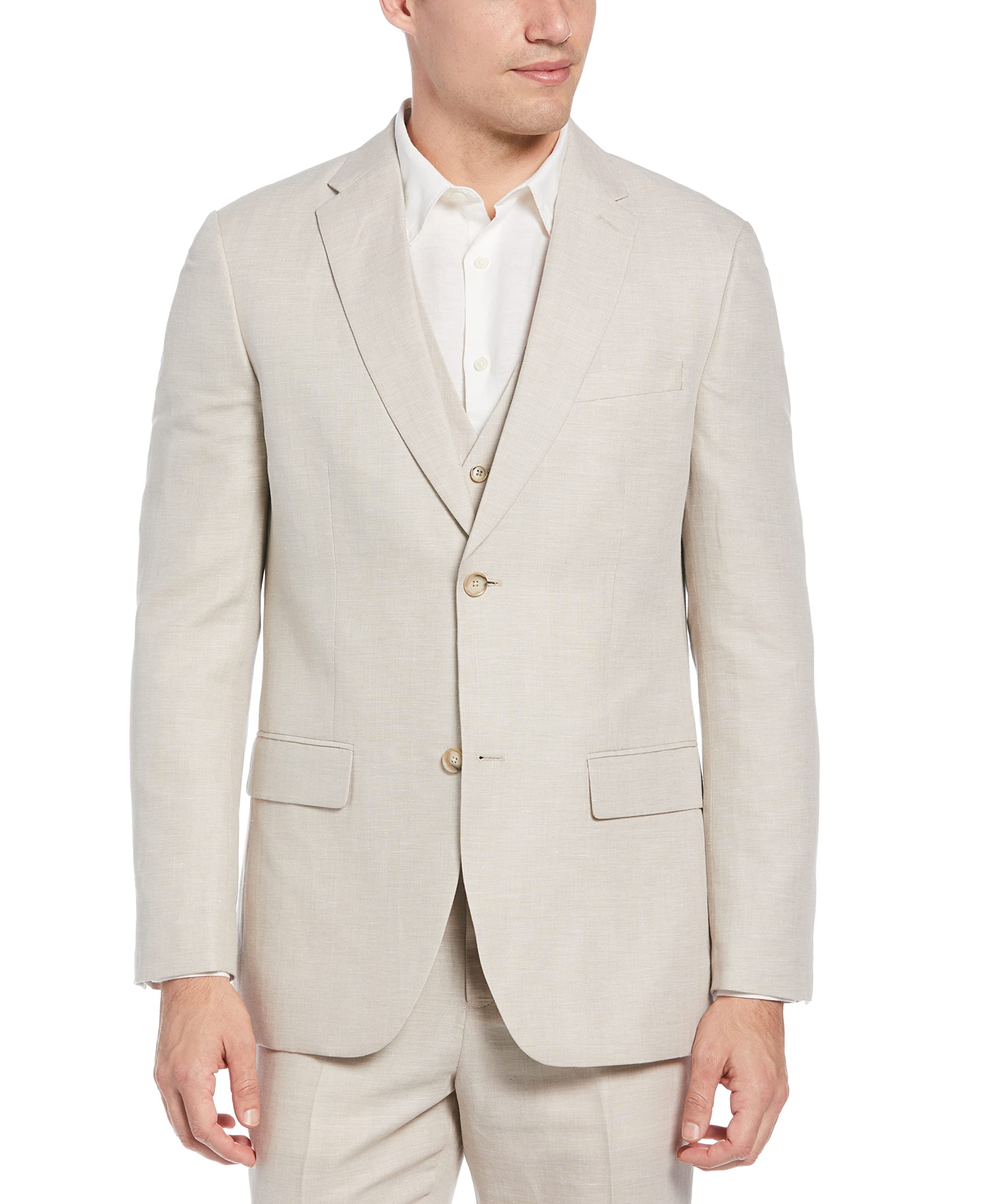 Perry Ellis Men's Linen-Blend Suit Jacket - Breathable Single-Breasted Blazer for Business & Summer Weddings | Lightweight Formal Attire for Office & Special Occasions