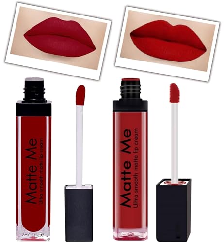 SeyBlush BEAUTY 2-Pack Liquid Matte Lipstick for Women - Waterproof, Long Lasting, Smudge-Proof (Red & Maroon) | Perfect for Date Night, Parties & Everyday Wear