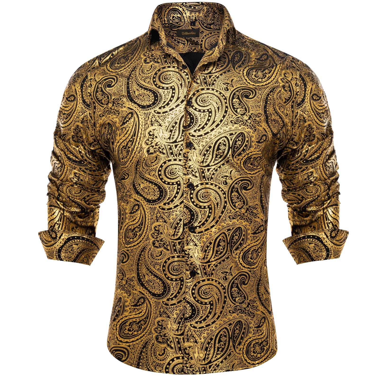 DiBanGu Men's Paisley Dress Shirt - Luxury Printed Long Sleeve Button Down Shirt, Regular Fit Shiny Formal Shirt for Wedding, Prom, Office & Special Occasions