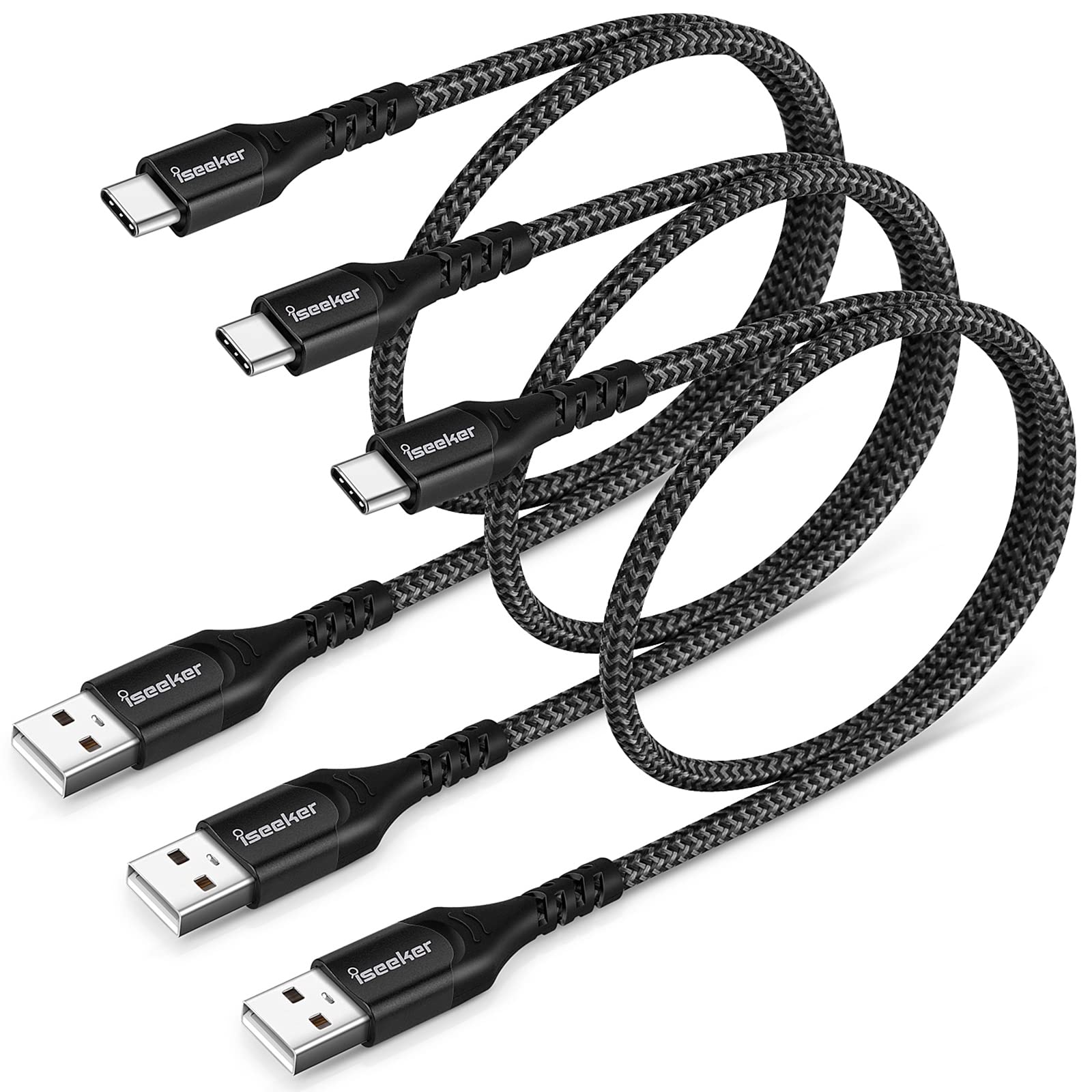 iSeekerKit 3-Pack 1.5FT USB A to USB C Fast Charging Cable - High-Speed Data Sync Cord Compatible with Samsung Galaxy S20/S10/Note 20, iPhone 15/14/13, iPad Pro - Perfect for Home, Office & Travel Charging