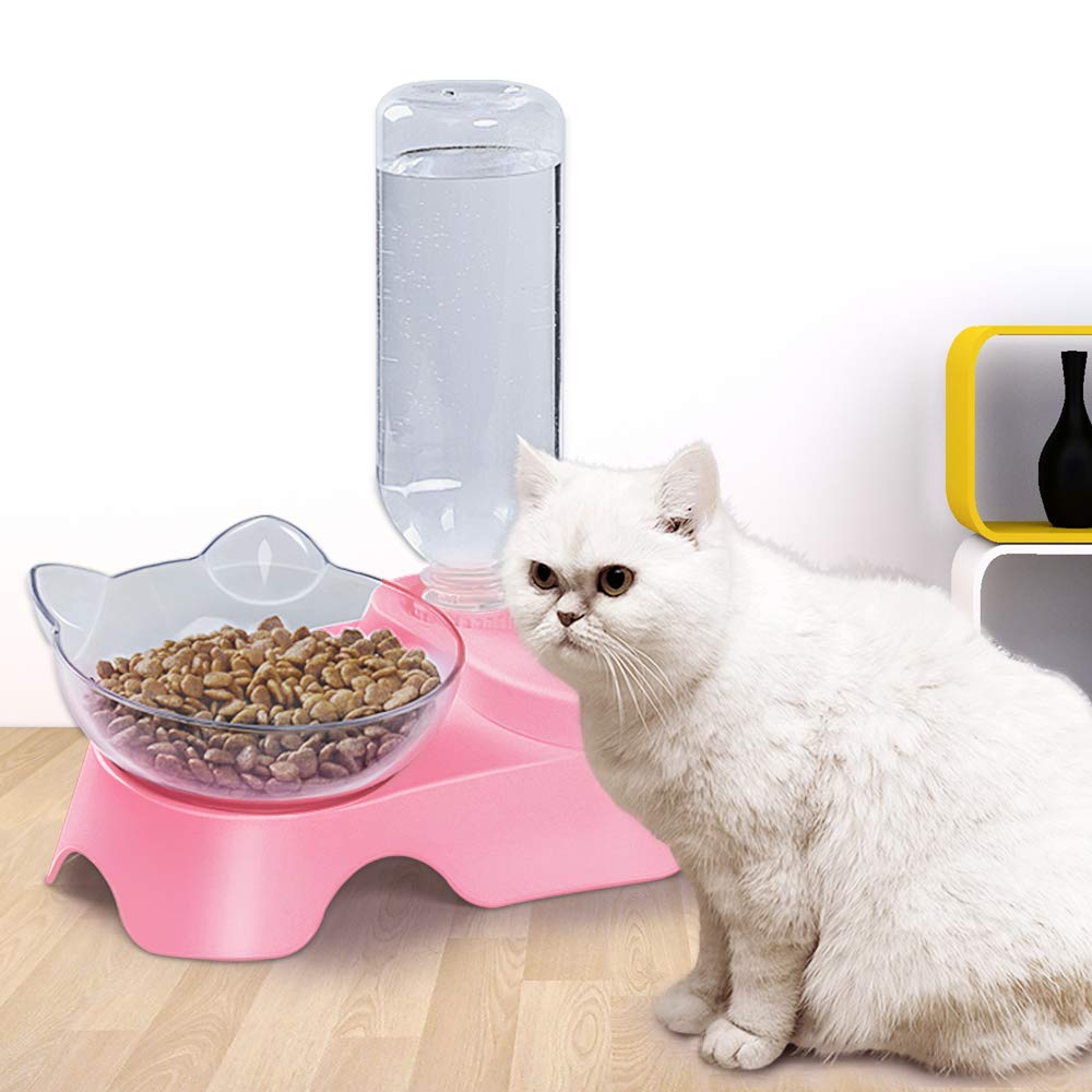 MILIFUN Double Dog Cat Bowls - 15° Tilted Pet Food and Water Bowl Set with Automatic Waterer Bottle for Small & Medium Dogs & Cats - Perfect for Home, Travel, and Outdoor Use
