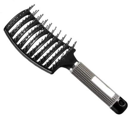 Frackson Scalp Massage Hair Brush - Nylon Bristles Detangling Comb for Women, Wet & Curly Hair - Professional Salon Styling Tool (Black) | Perfect for Daily Hair Care, Detangling, Scalp Stimulation & Styling at Home or Salon