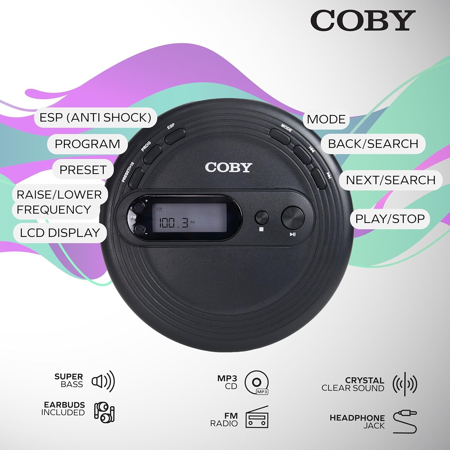 Portable CD Player with Headphones - FM Radio, MP3 Compatible, Anti-Skip Protection | Perfect for Commuting, Travel & Home Use | Powered by AA Batteries or Micro-USB