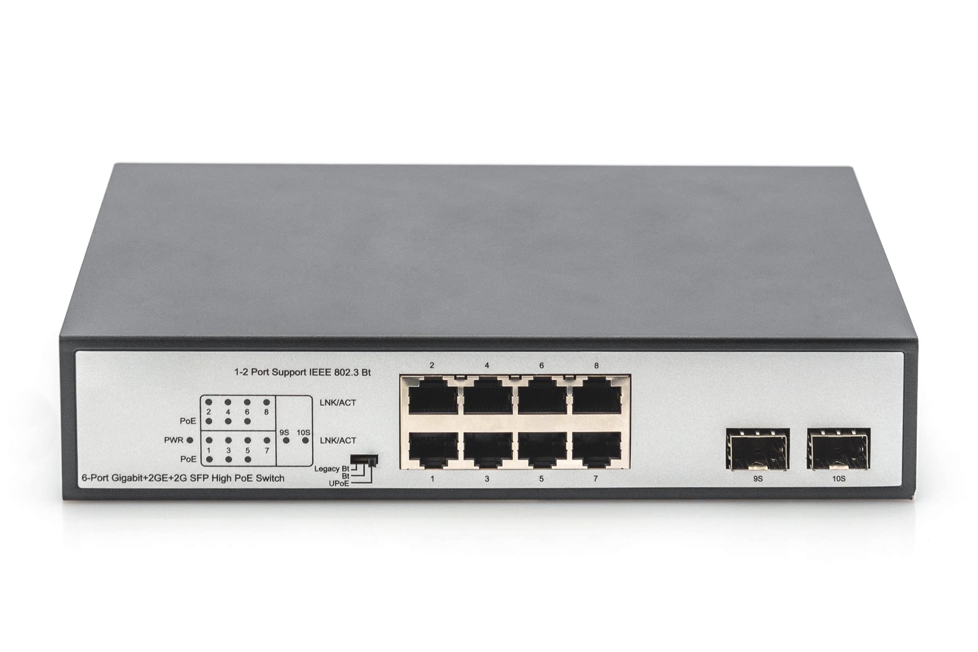 DIGITUS 8 Port Gigabit PoE Network Switch - 8x RJ45 - 19 Inch Rack Mount - 180W PoE Budget - 10/100/1000 Mbps - Ideal for Office, Home & Small Business Networks