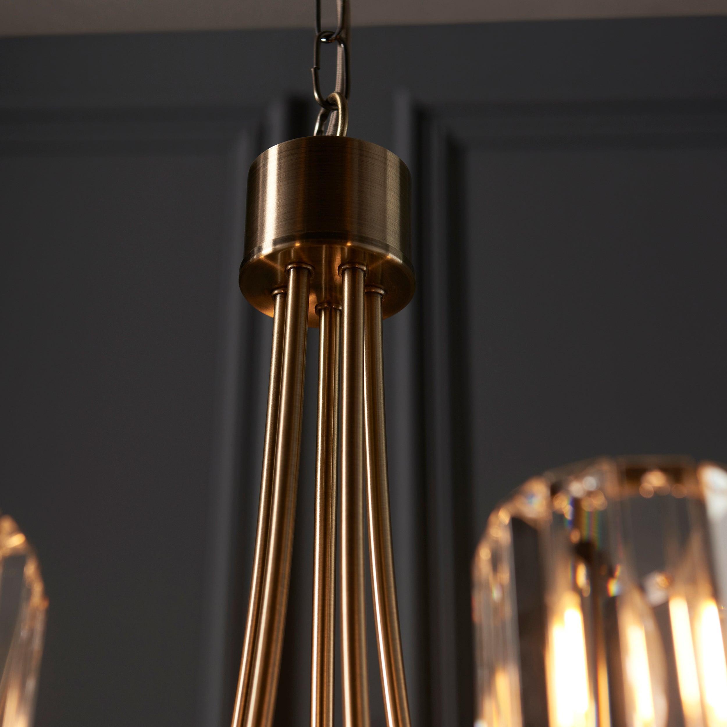 Berenice Brass 5-Light Pendant Chandelier with Clear Cut Glass Shades - Perfect for Dining Room, Kitchen Island, or Entryway Lighting