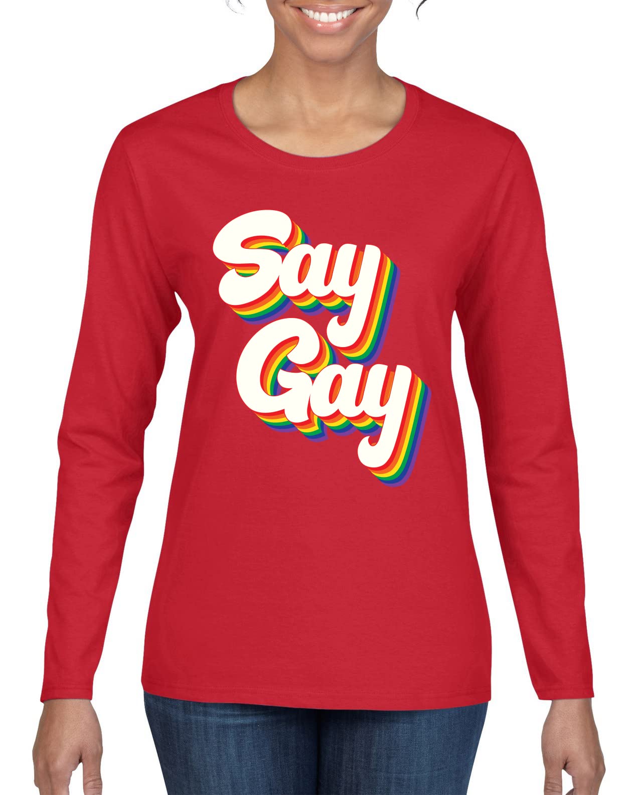 Retro Rainbow LGBT Pride Graphic Long Sleeve T-Shirt for Women - Vintage Inspired Gay Rights Apparel for Pride Parades & LGBTQ+ Events
