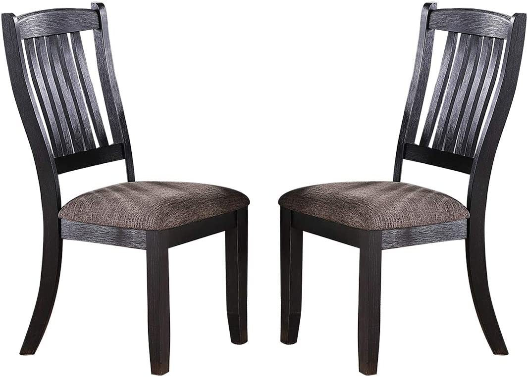 Dark Coffee Classic Wood Kitchen Dining Room Set of 2 Side Chairs with Fabric Upholstered Seat - Unique Design Backrest for Home, Restaurant, or Cafe Use