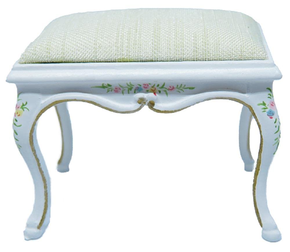 Melody Jane Dollhouse Miniature White French Baroque Piano Bench - JBM Miniature Music Room Furniture for Dolls Houses - Perfect for Collectors & 1:12 Scale Miniature Scenes