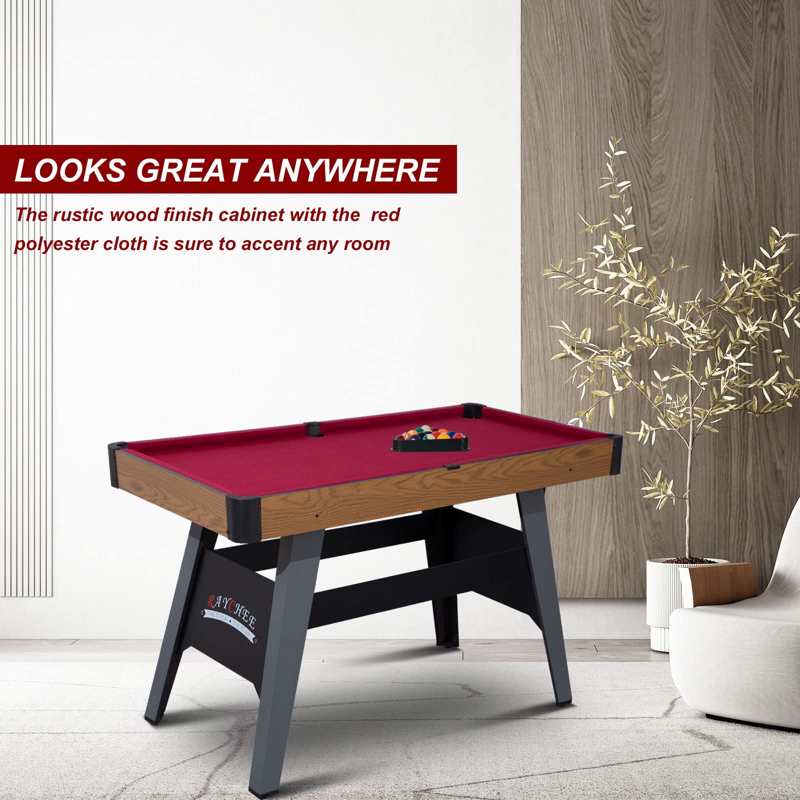 Portable 4ft Billiards Table for Kids & Adults - Indoor Pool Table Set with 2 Cue Sticks, 16 Balls, Triangle, Chalk & Brush - Perfect for Family Game Rooms, Playrooms & Home Entertainment