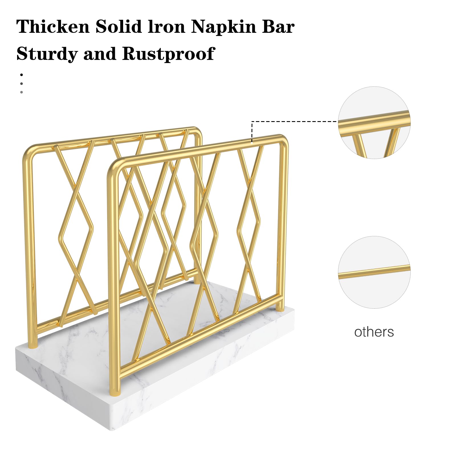 Elegant Marble Napkin Holder for Kitchen & Dining Table - Gold Metal Tissue Dispenser for Modern Home, Bar, Picnic & Cocktail Party Decor
