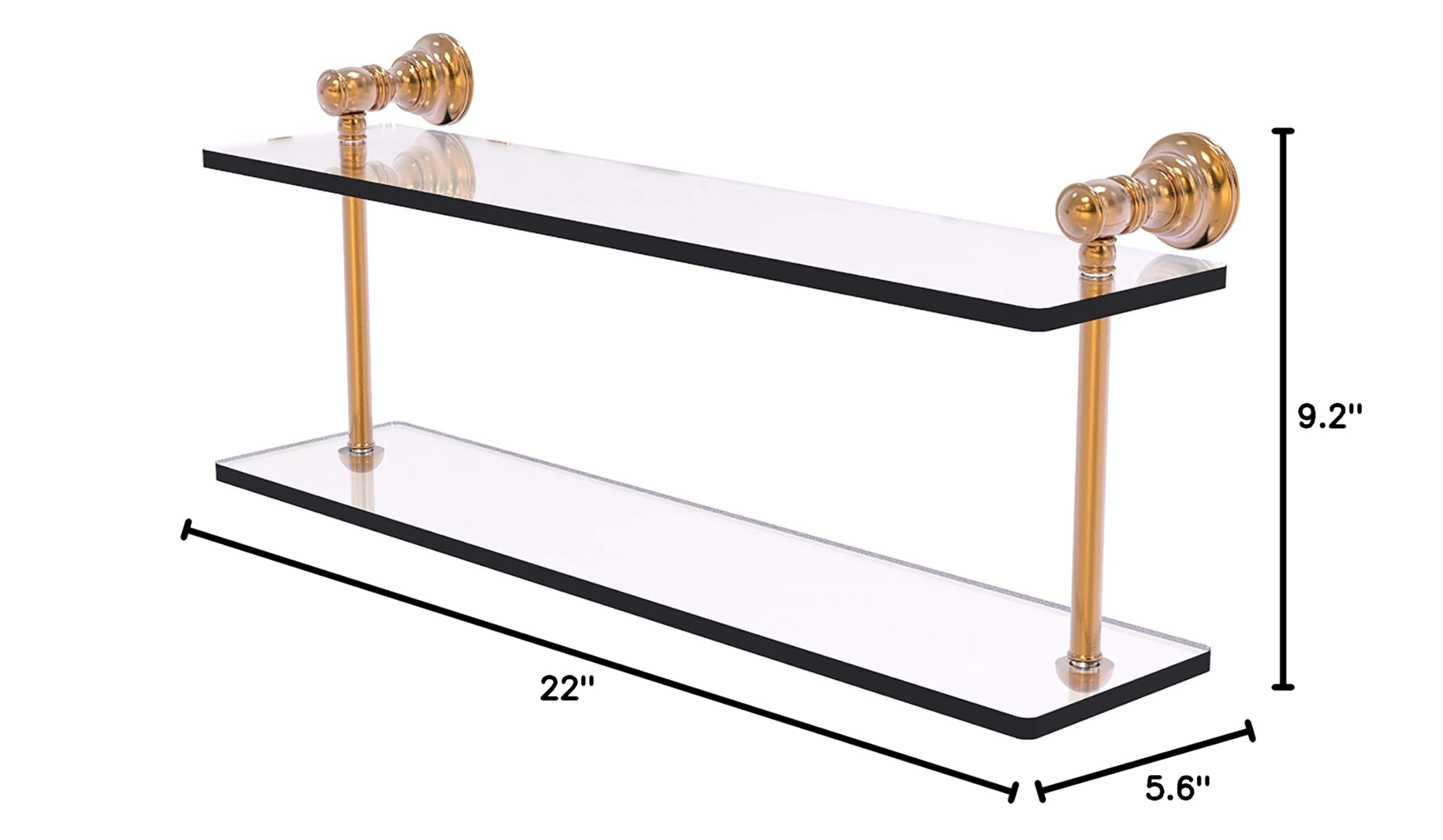 Allied Brass CL-2-22 Carolina Collection 22 Inch Two-Tiered Glass Shelf in Brushed Bronze - Perfect for Bathroom Storage, Kitchen Organization, and Living Room Decor