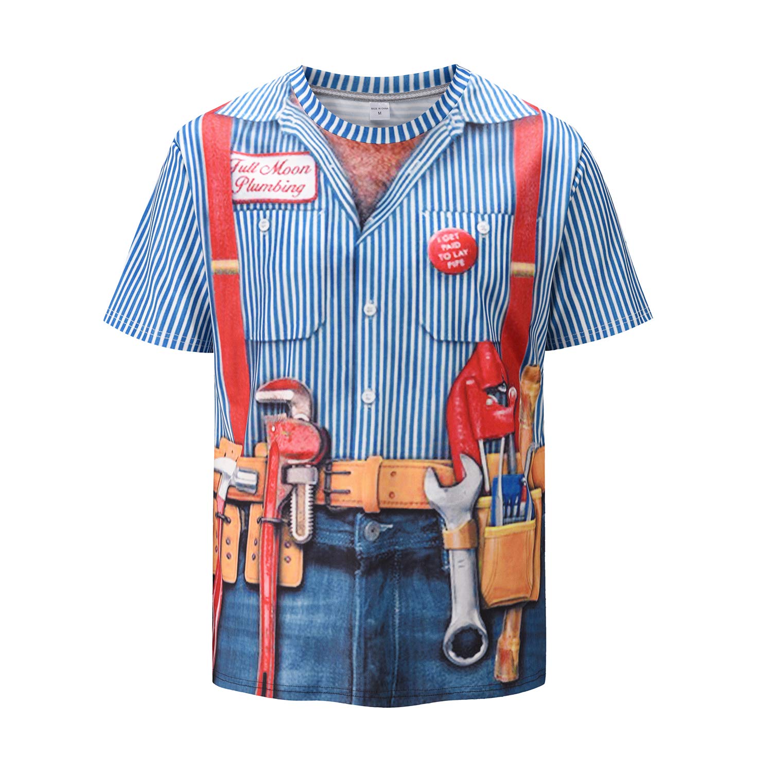 Men's Summer Graphic T-Shirt - Denim Short Sleeve Casual Tee with Graffiti & Hawaiian Print - Perfect for Beach Outings, Streetwear & Summer Vacations
