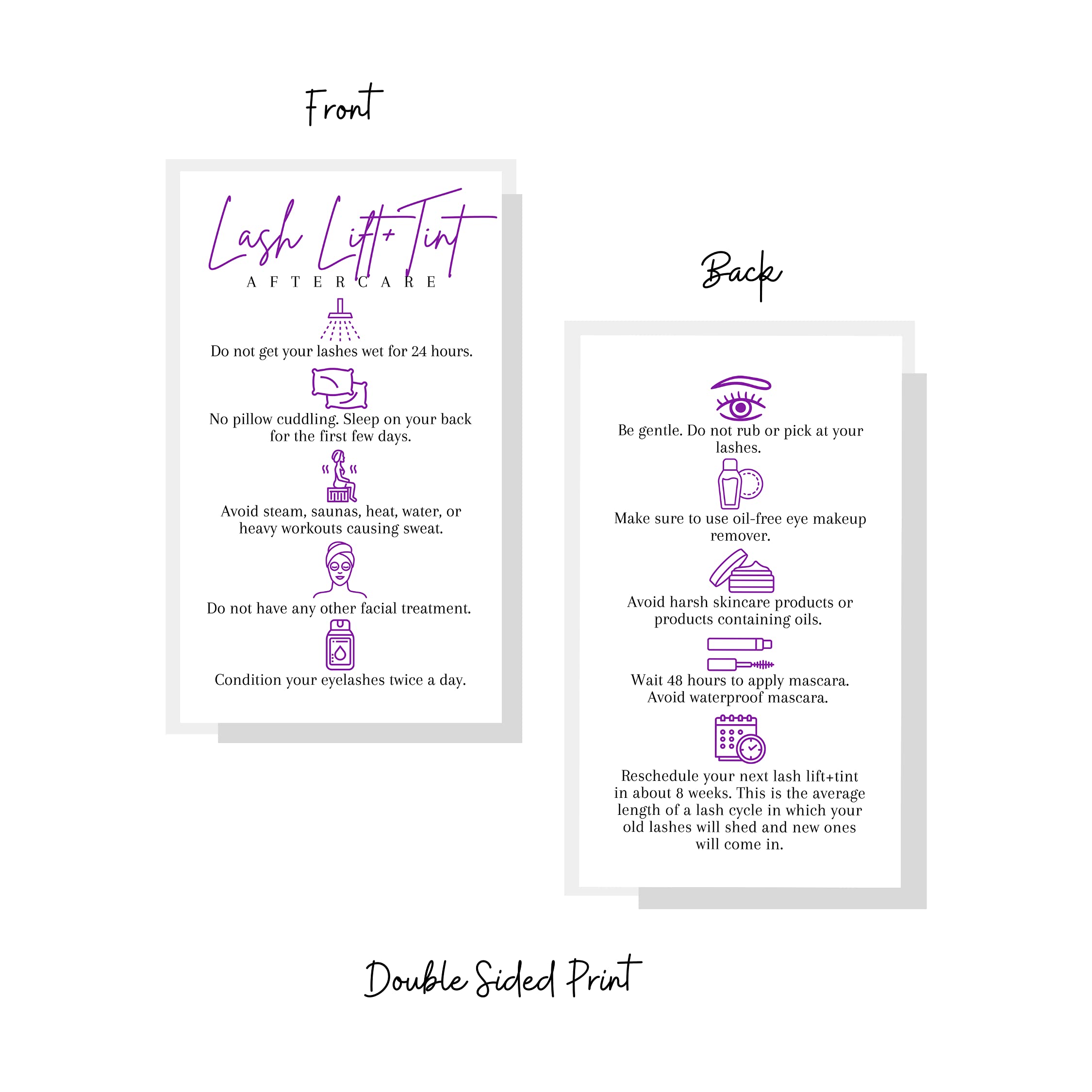Premium Lash Lift & Tint Aftercare Instruction Cards - 50 Pack (2x3.5
