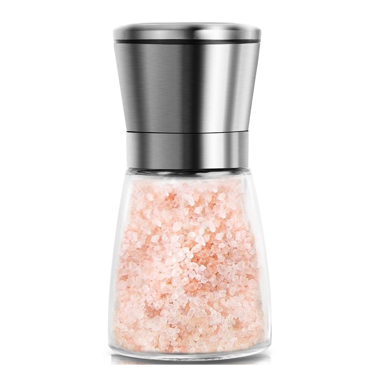 Premium Stainless Steel Manual Salt and Pepper Grinder Set - Adjustable Ceramic Spice Mill with Refillable 6oz Glass Body - Ideal for Kitchen, Camping & Gourmet Cooking