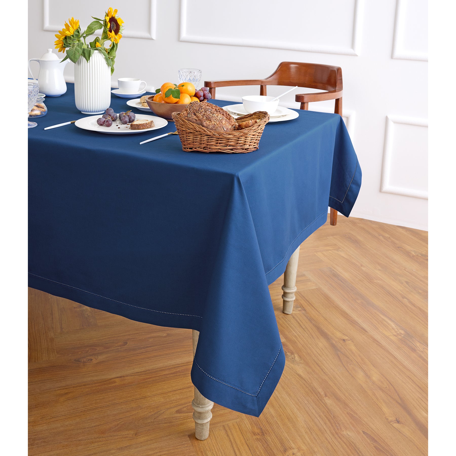 Premium Cotton Linen Hemstitch Tablecloth - Elegant Dining Table Cover for Home Decor, Parties & Special Occasions
