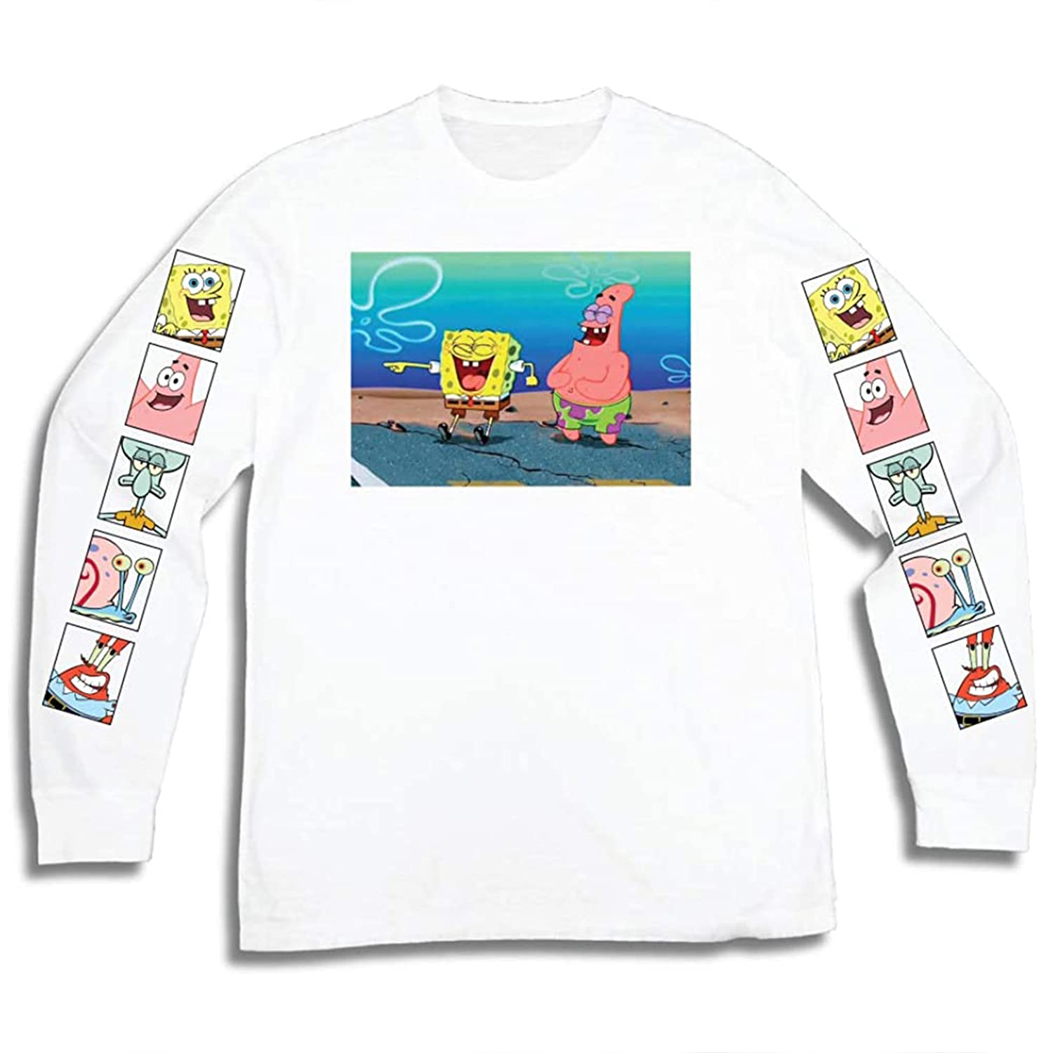 SpongeBob SquarePants Men's Long Sleeve T-Shirt - Patrick & Krusty Krab Graphic Tee for Casual Wear, Cosplay & Cartoon Fans