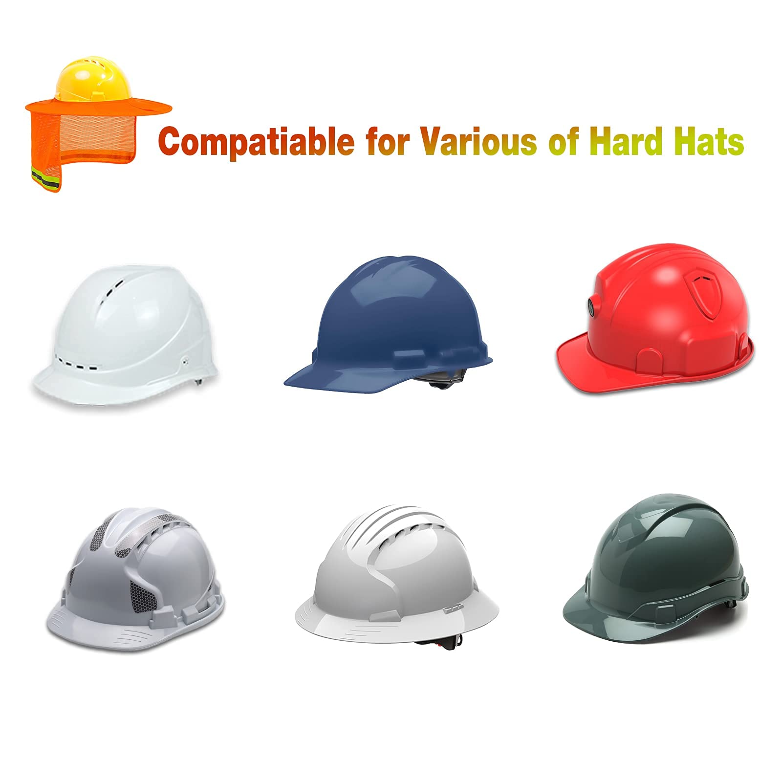 High Visibility Hard Hat Sun Shade & Neck Visor with Reflective Strip - Full Brim Safety Accessory for Men & Women (4 Pack, Orange) - Perfect for Construction, Road Work & Outdoor Labor Protection