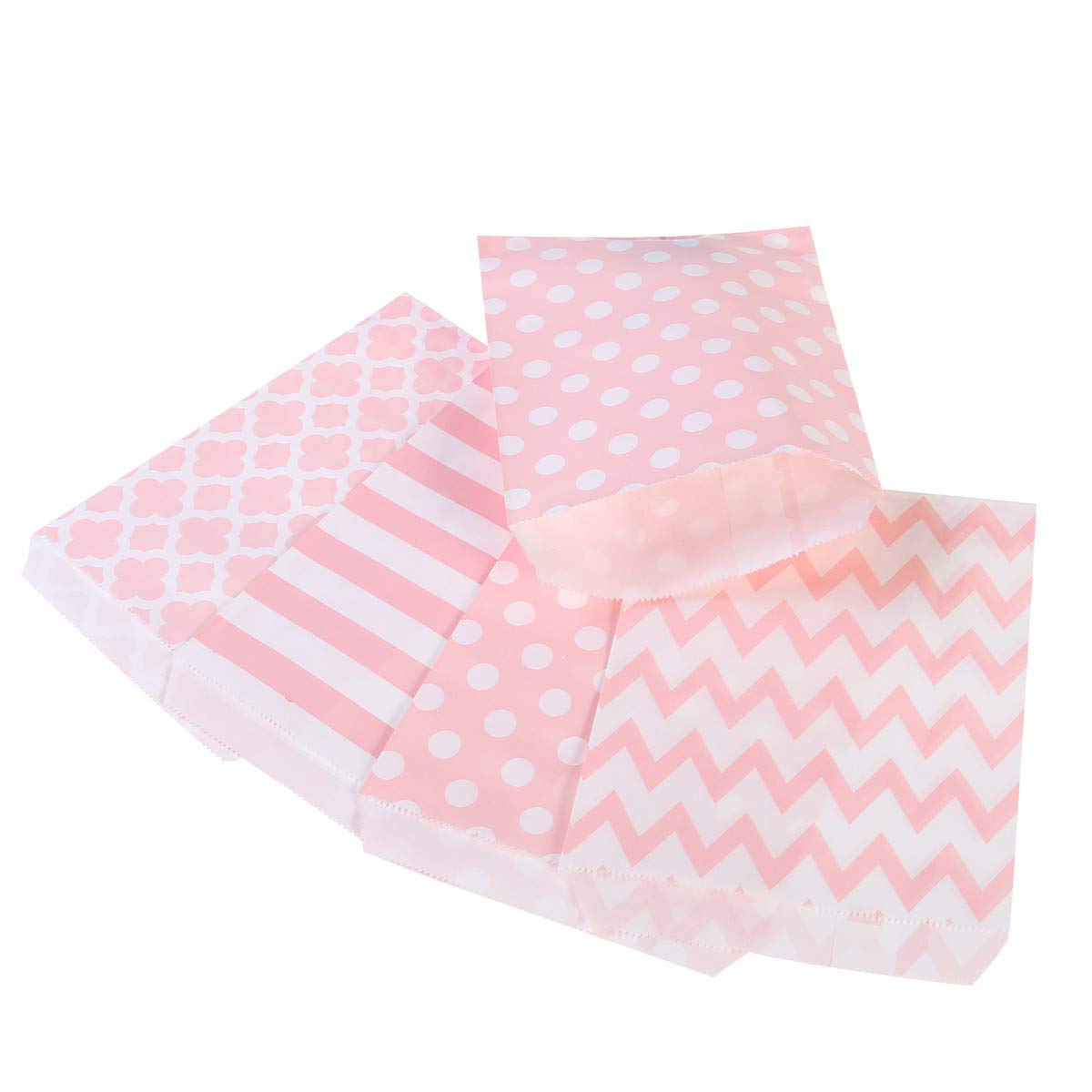 48pcs Striped Polka Dot Candy Paper Gift Bags for Birthday Party, Baby Shower, Wedding Favors - Pink (Perfect for Candy, Treats & Small Gifts)