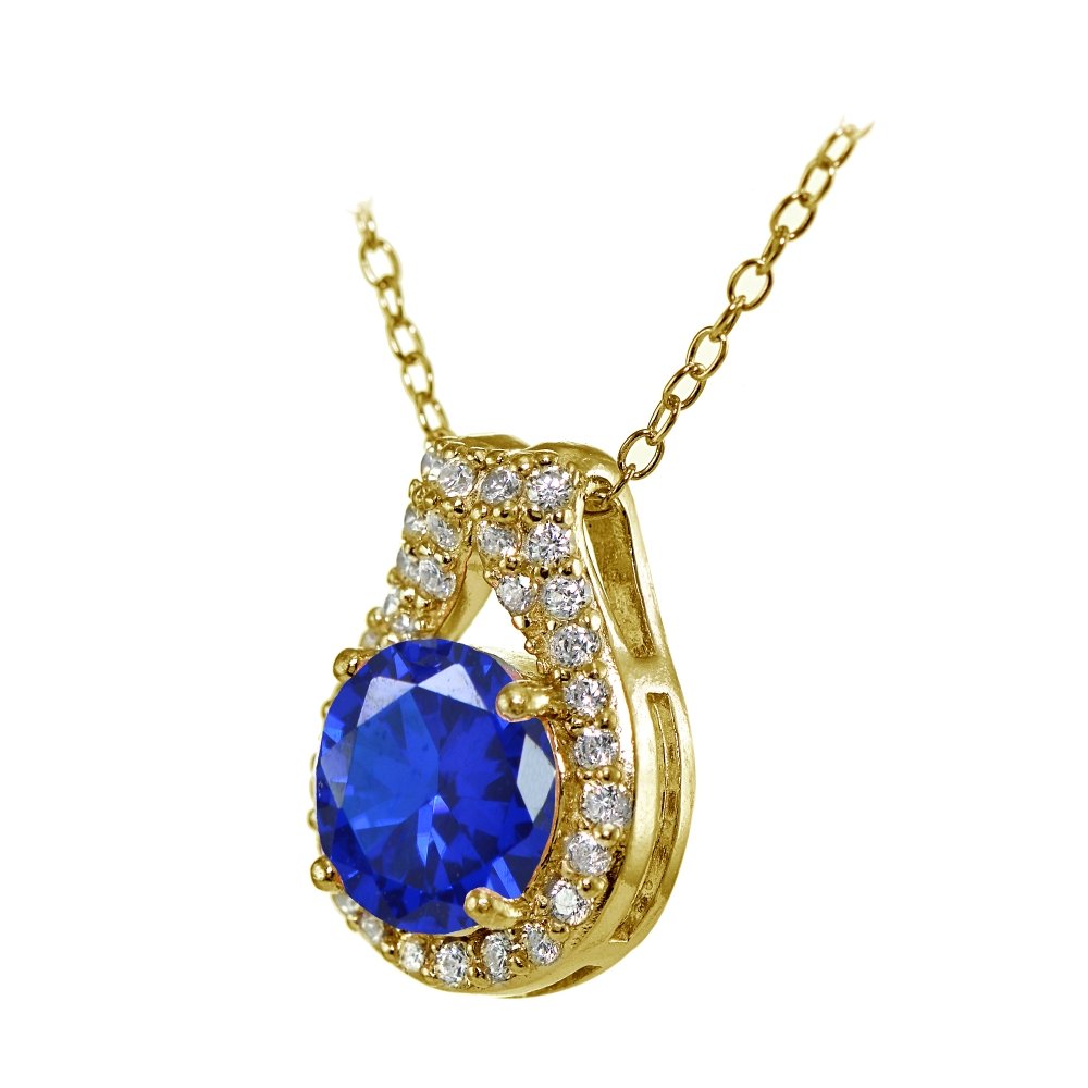 Yellow Gold Plated Sterling Silver Round Halo Necklace with CZ Accents & Simulated Gemstones | Elegant Ice Gems Jewelry for Women | Perfect for Parties, Weddings & Special Occasions