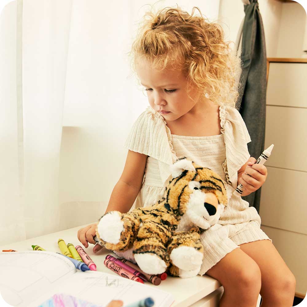 Weighted Heated Tiger Stuffed Animal - Warmies Plush Toy for Stress Relief & Comfort | Perfect for Anxiety Relief, Kids' Bedtime, and Cold Weather Warmth