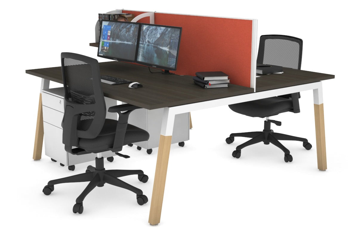 Quadro A Legs 2-Person Office Workstation with Wood Legs & Cross Beam - 1200L x 800W with Cable Management Scallop | Perfect for Shared Workspaces & Home Offices