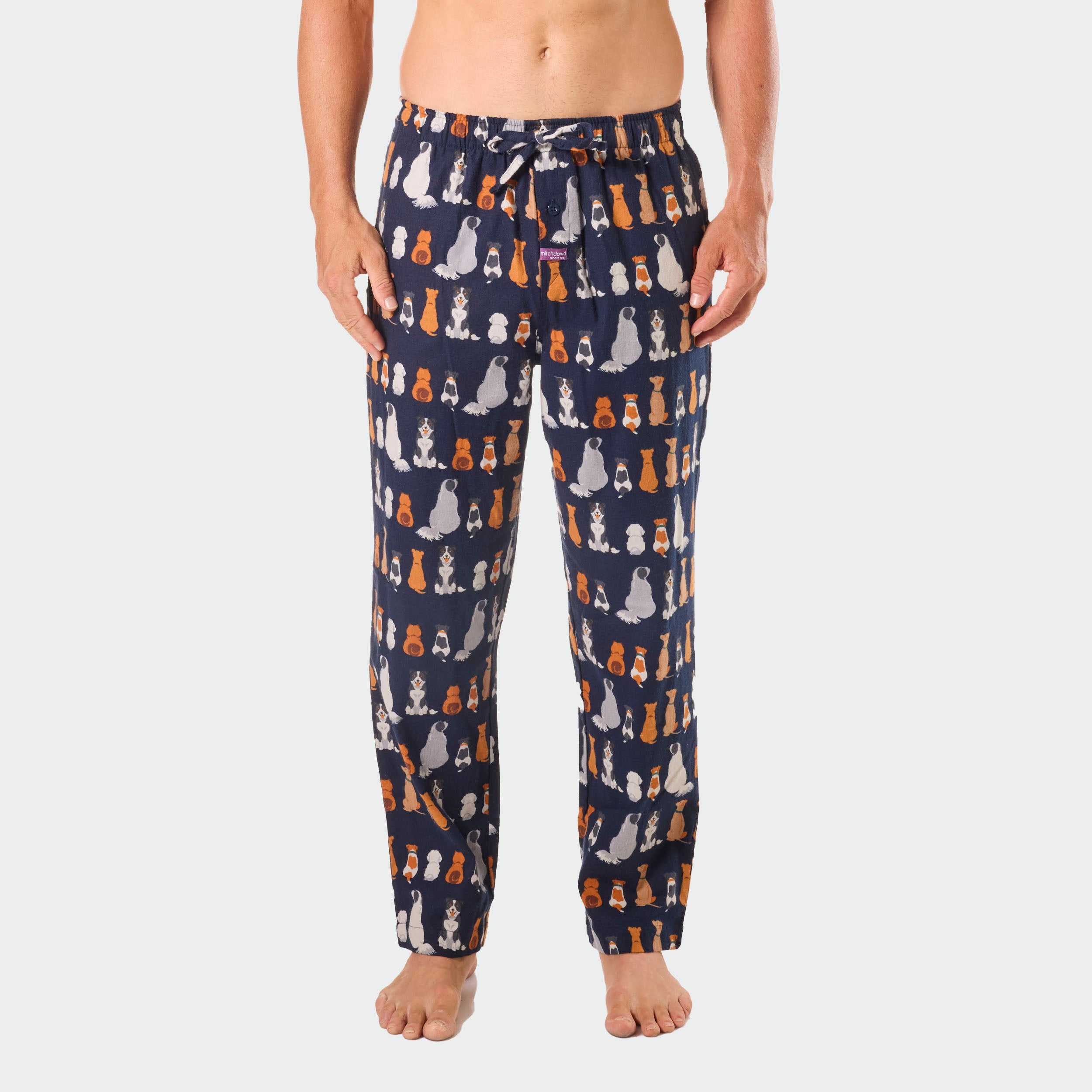 Men's Cotton Flannel Sleep Pants for Dog Lovers - Soft & Comfortable Lounge Pajama Bottoms - Navy Blue - Perfect for Relaxing at Home or Dog-Themed Gifts