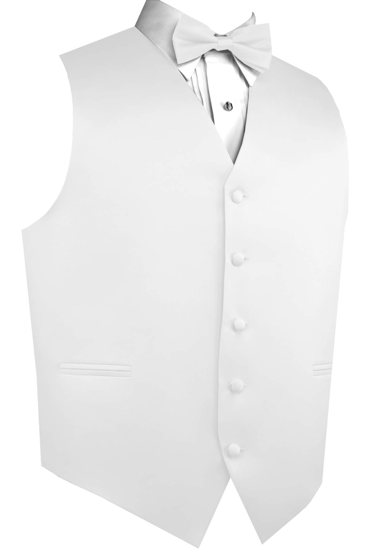Italian Design Men's Tuxedo Vest Set with Bow Tie & Pocket Square - Formal White Wedding Suit Accessories for Groom, Prom & Black Tie Events