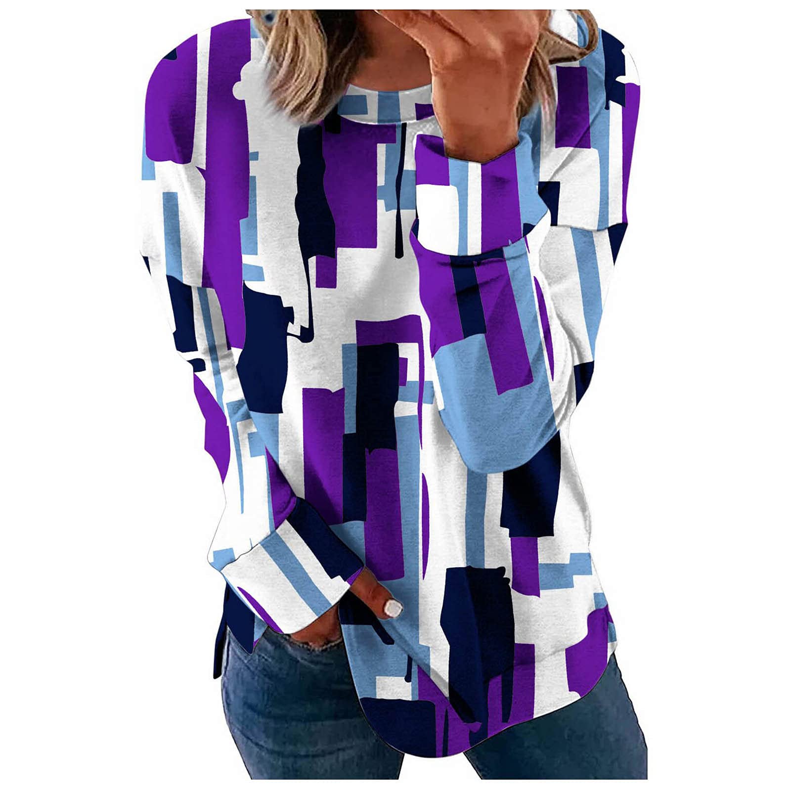 Women's Casual Long Sleeve T-Shirts - Fashion Geometric Stitch Design Tops for Everyday Wear | Perfect for Work, Weekend Outings & Layering