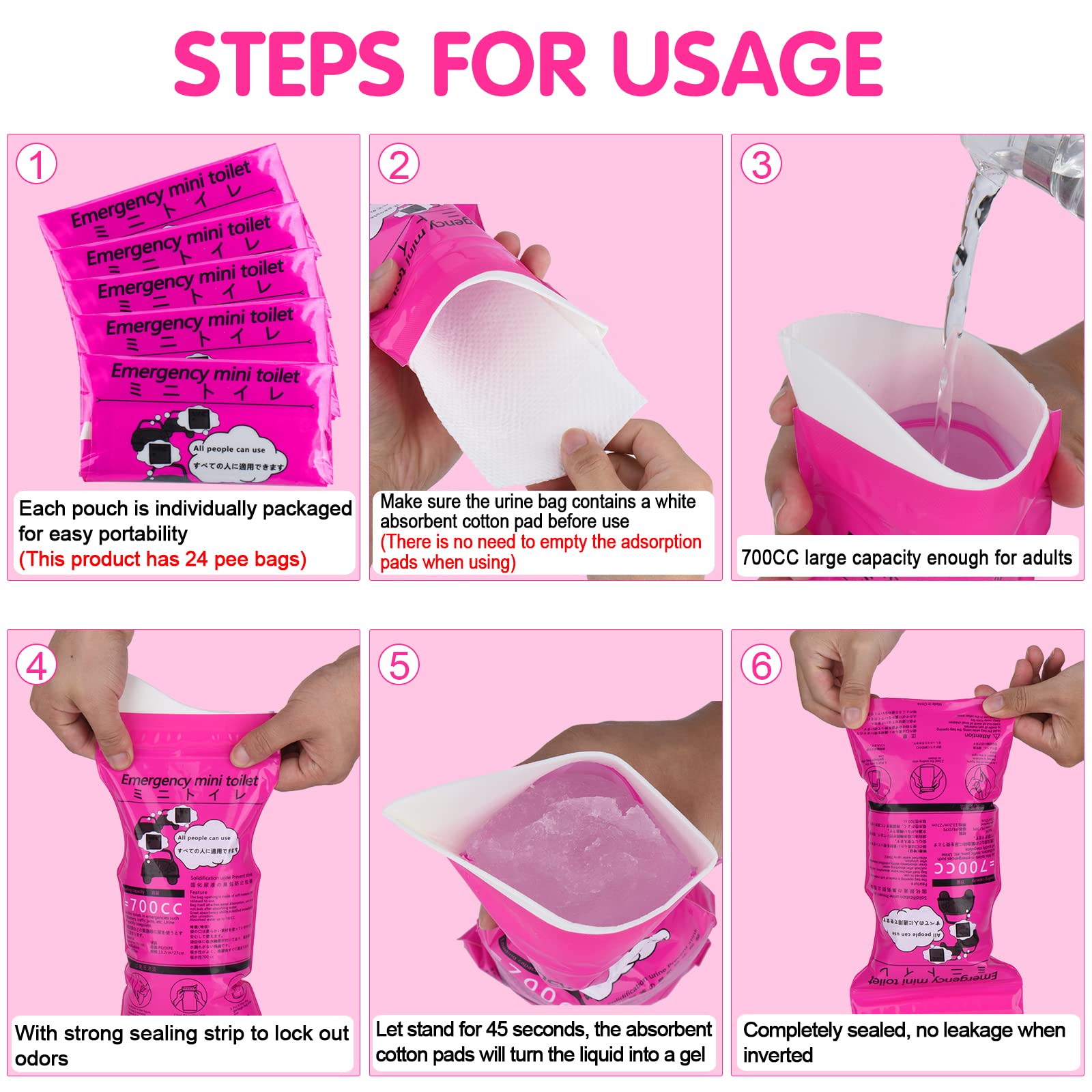 Disposable Urine Bags 12 Pack - Portable Camping Pee Bags for Men Women & Kids - Emergency Travel Urinal for Road Trips, Hiking, Hospitals & Traffic Jams - Leak Proof Disposable Toilet Solution