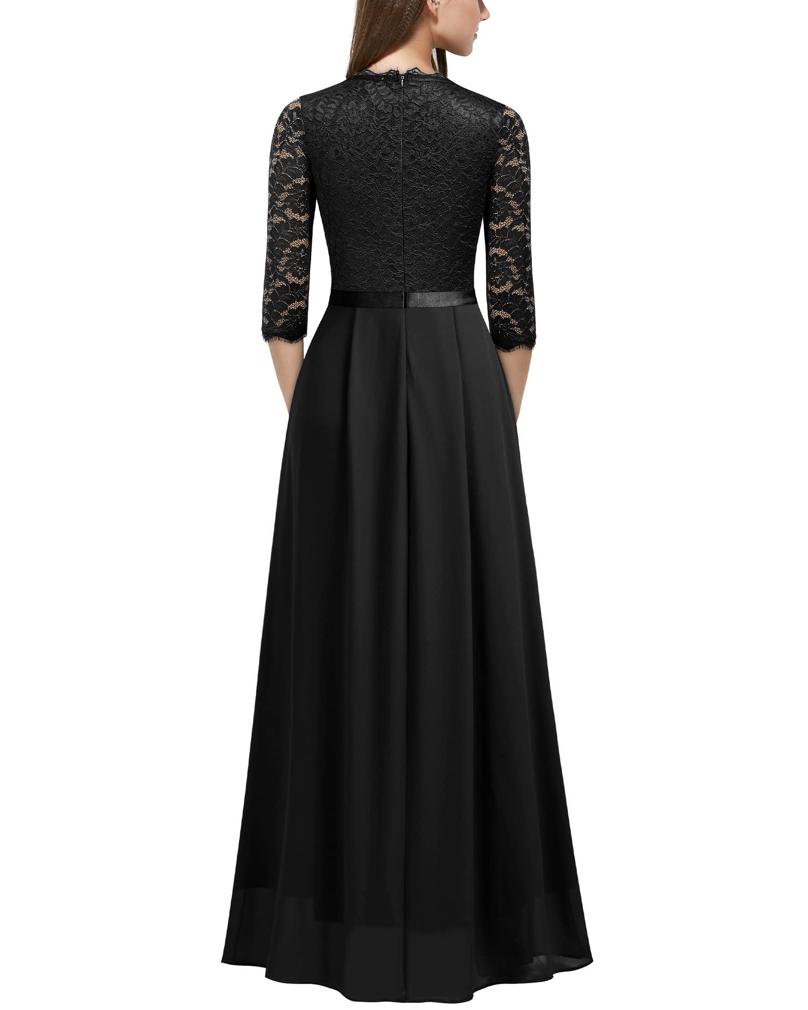 MISSMAY Women's Floral Lace Formal Evening Dress Long Sleeve Maxi Gown for Wedding, Prom, Cocktail Party & Special Occasions