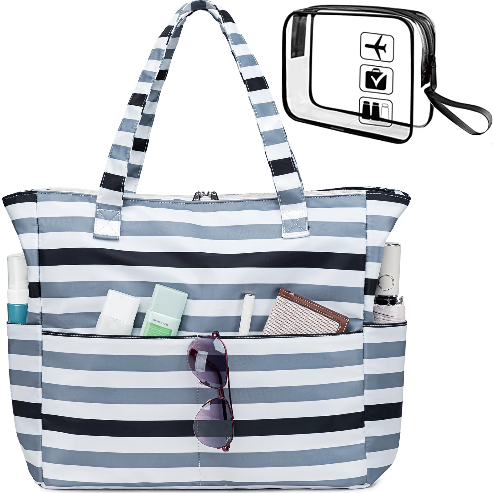 Waterproof Sandproof Beach Tote Bag for Women with Zipper & Wet Pocket - Large Pool Gym Shopping Travel Bag for Beach Vacation, Swimming, Yoga & Outdoor Activities