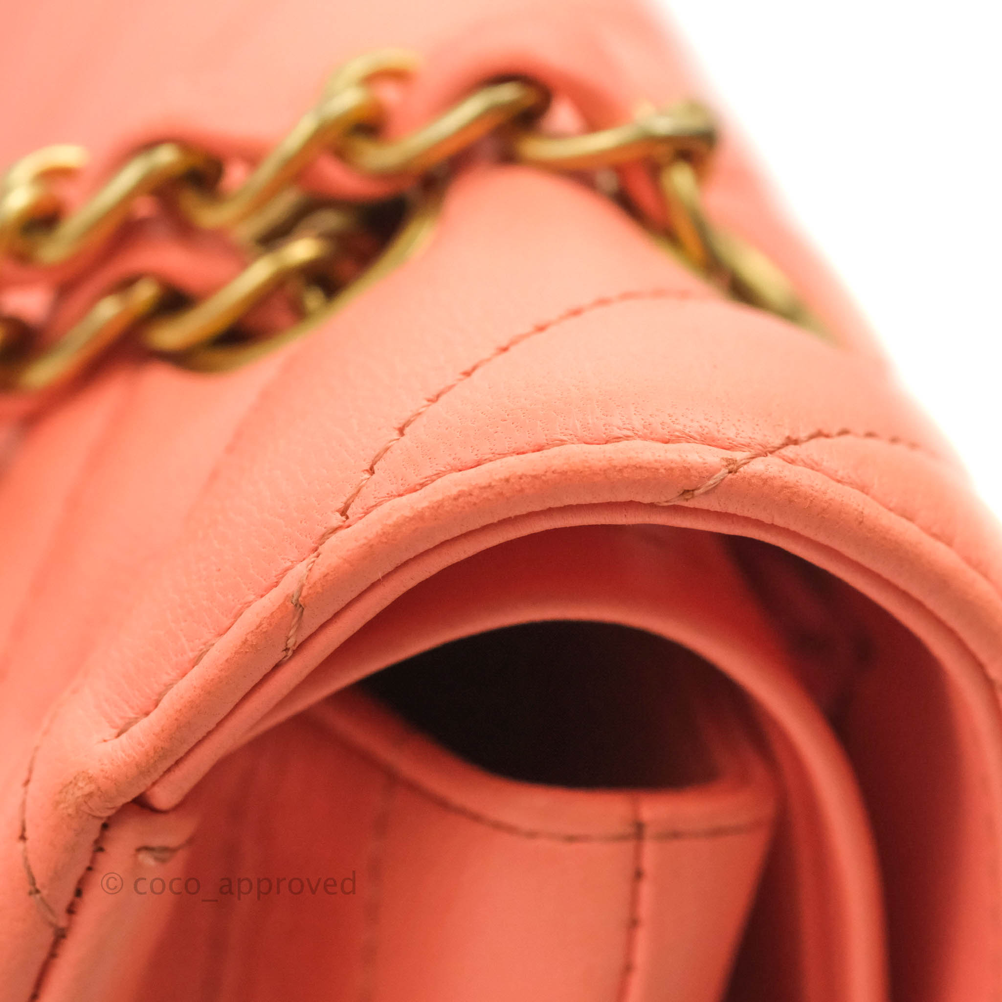 Chanel Classic M/L Medium Chevron Double Flap Bag in Coral Pink Lambskin with Aged Gold Hardware - Luxury Shoulder Bag for Women, Perfect for Parties, Weddings & Special Occasions