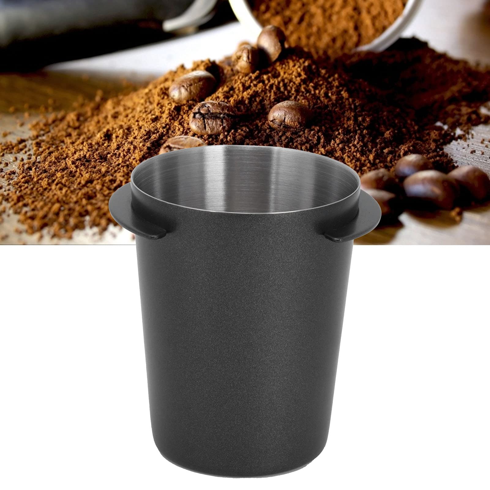 58mm Stainless Steel Coffee Dosing Cup - Espresso Machine Accessory for Precise Coffee Grounds Measurement | Perfect for Home Baristas & Coffee Shops | Black
