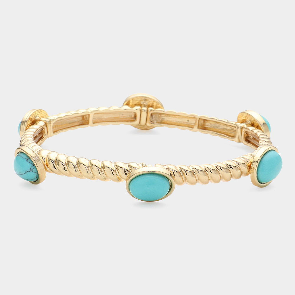 Natural Turquoise Oval Cluster Gold Stretch Bracelet for Women - Boho Chic Jewelry Gift for Birthday, Anniversary & Everyday Wear
