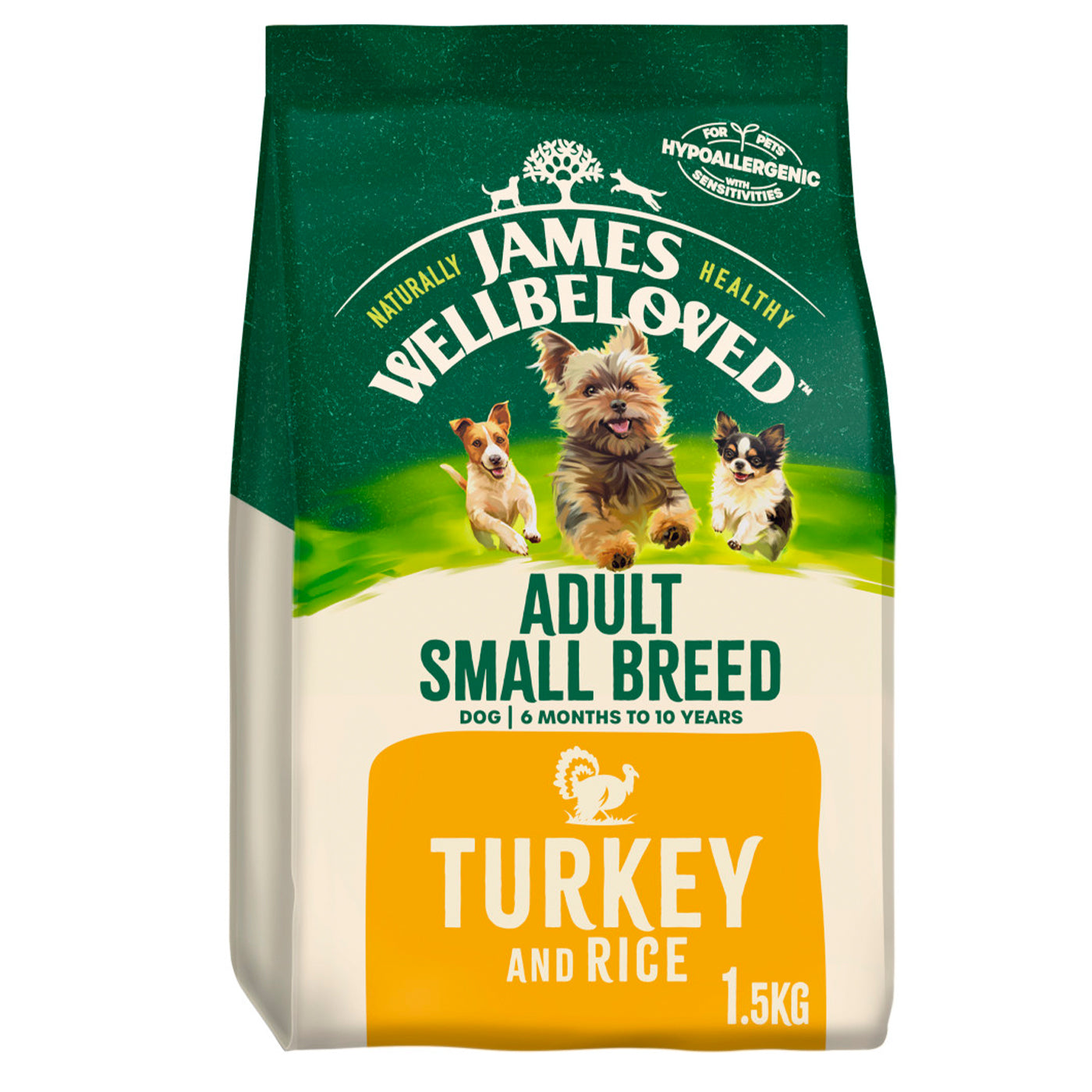 James Wellbeloved Turkey & Rice Adult Small Breed Dog Food - Grain-Free, Hypoallergenic Dry Kibble for Sensitive Stomachs - Perfect for Indoor & Active Small Dogs