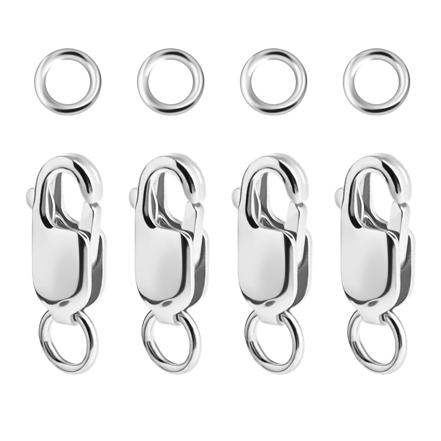 AIEX 4pcs Silver Lobster Clasp Bracelet Connector with Jump Rings - 13mm/0.5