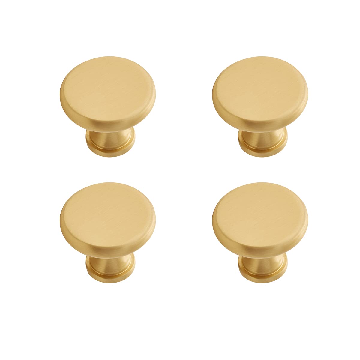 RZDEAL 4Pcs Solid Brass Cabinet Knobs - Brushed Gold Dresser Drawer Pulls 1-3/16