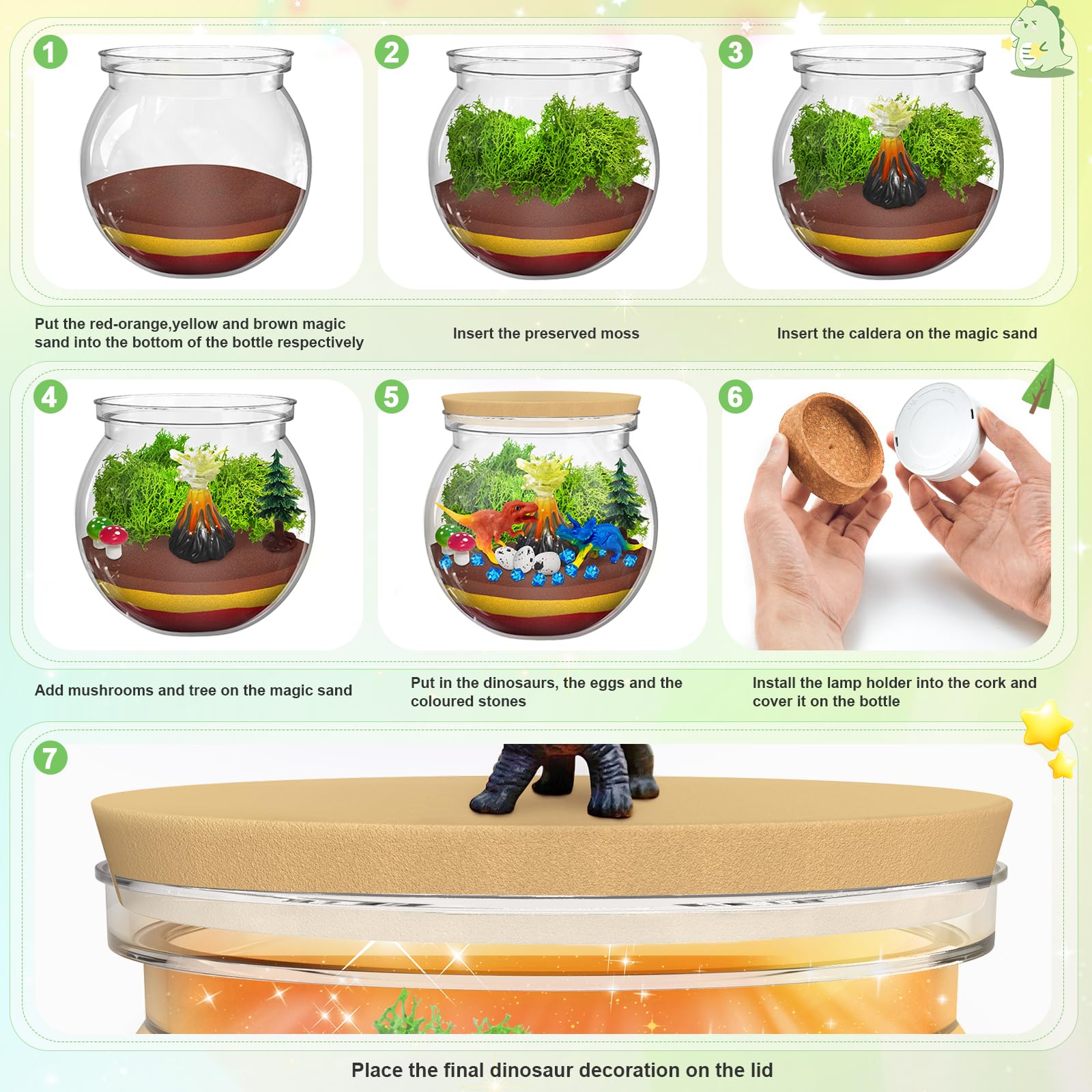 Dinosaur Terrarium Kit for Kids Ages 4-12 - DIY Dinosaur Night Light Craft Kit, STEM Educational Toy & Creative Gift for Boys - Perfect for Bedroom Decor, Birthday Presents & Arts and Crafts Projects