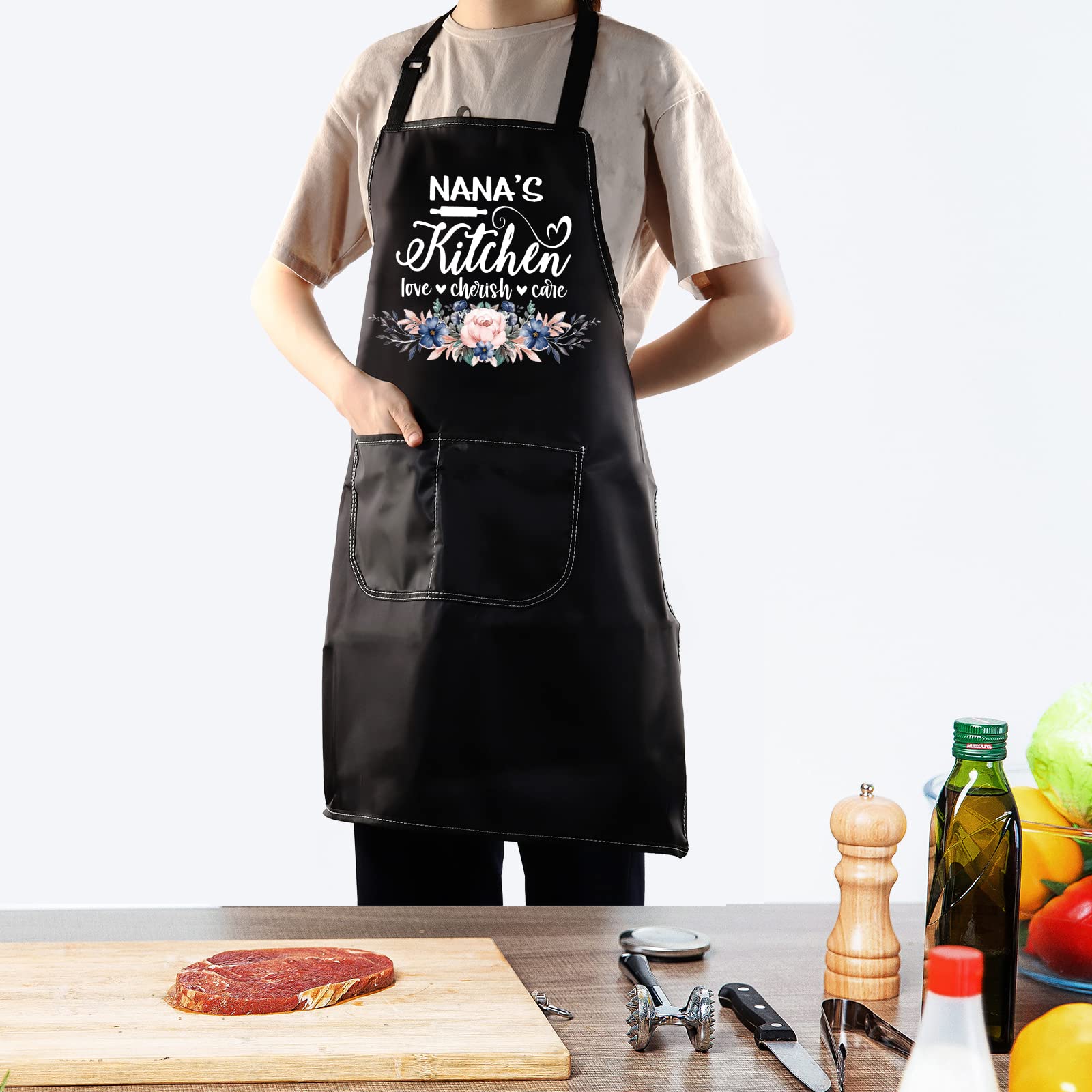 WZMPA Nana Kitchen Apron with Pockets - Adjustable Bib Apron for Cooking, Baking & Grilling - Perfect Grandma Gift for Mother's Day, Christmas & Housewarming - Durable & Stylish Apron for Home Chefs & BBQ Lovers