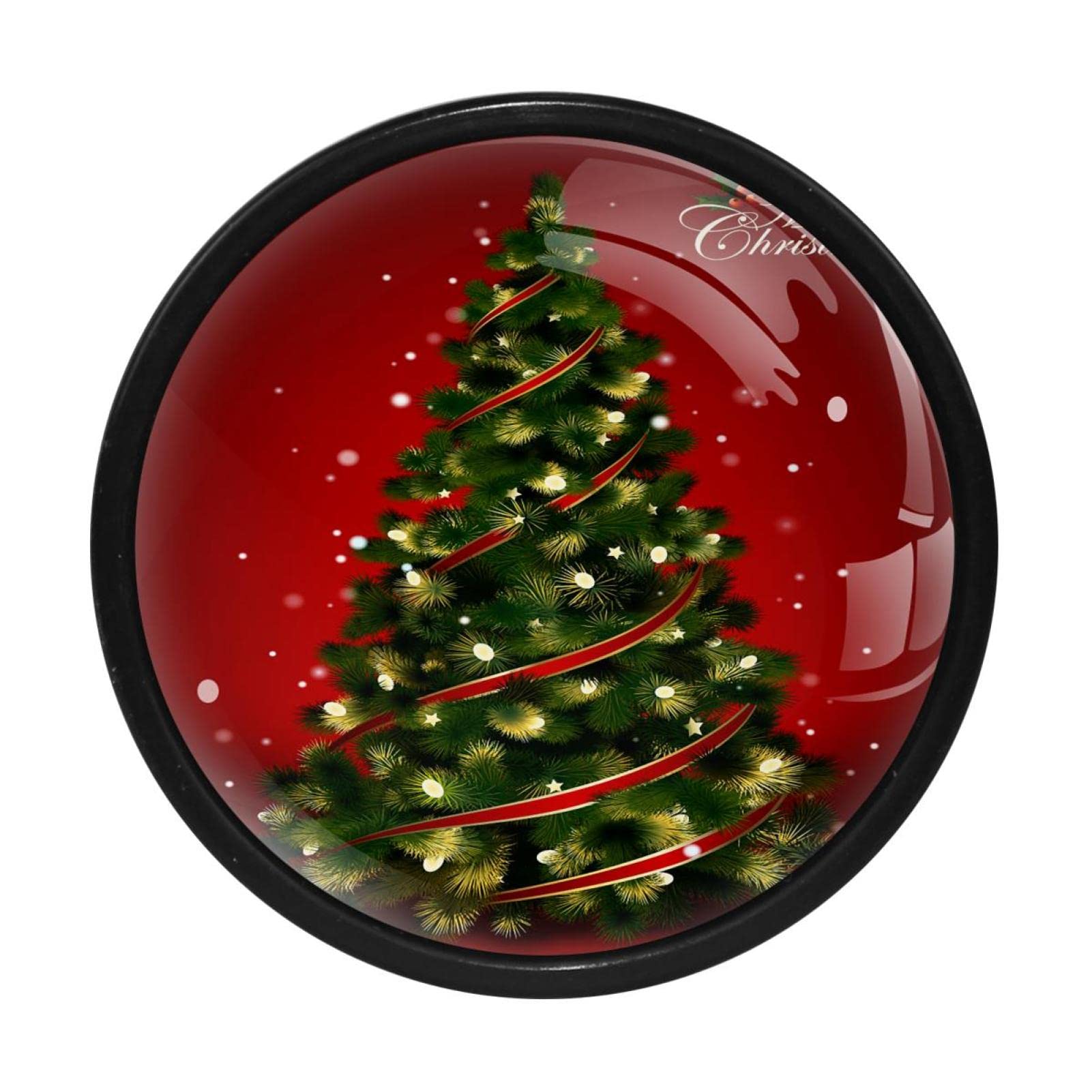 4Pcs Christmas Tree Red Cabinet Handles & Knobs - Dresser Drawer Pulls for Kitchen, Bathroom & Furniture (Holiday Decor)