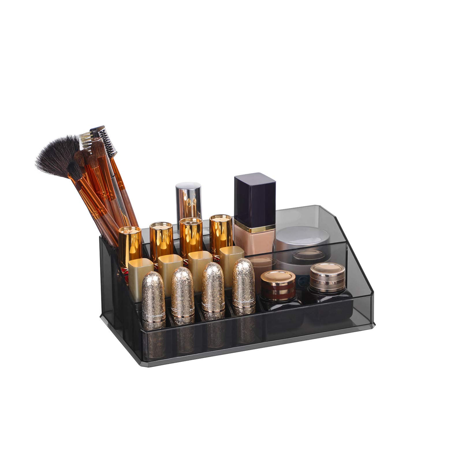 SONGMICS Large Acrylic Makeup Organizer with 6 Stackable Drawers - Cosmetic Storage Box for Eyeshadow Palette, Brushes, Foundation, Lipstick, Nail Polish - Perfect for Vanity, Bathroom & Travel (Black, JKA009BK)