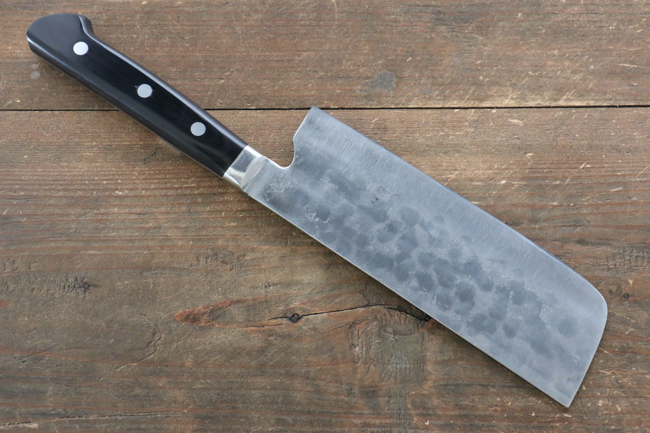 Premium Fujiwara Teruyasu Maboroshi No.1 White Steel Nashiji Hammered Nakiri Knife 165mm - Black Pakkawood Handle - Japanese Chef Knife for Slicing, Dicing & Chopping Vegetables - Perfect for Home Cooks & Professional Chefs