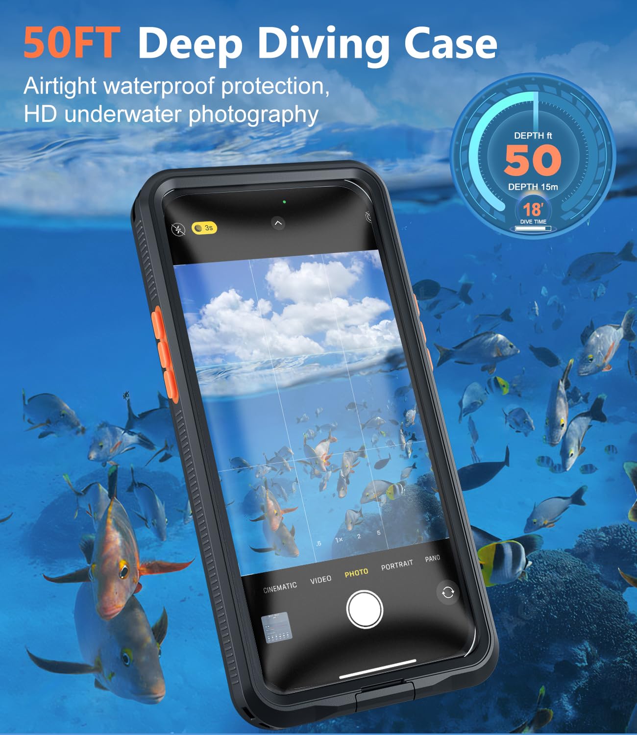 **IP68 Waterproof Phone Case for iPhone 15/14/13/12 Pro Max & 16/15/14 Plus – Underwater Protection for Snorkeling, Swimming & Beach Activities – Sensitive Touchscreen & Precise Buttons – 6.7
