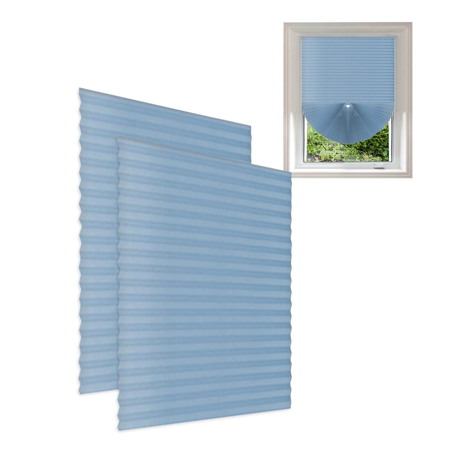 Blackout Window Shades Cordless 2 Pack - No Drill Non-Woven Fabric Pleated Blinds, Easy to Install & Cut - Perfect for Bedrooms, Nurseries & Home Theater Light Control