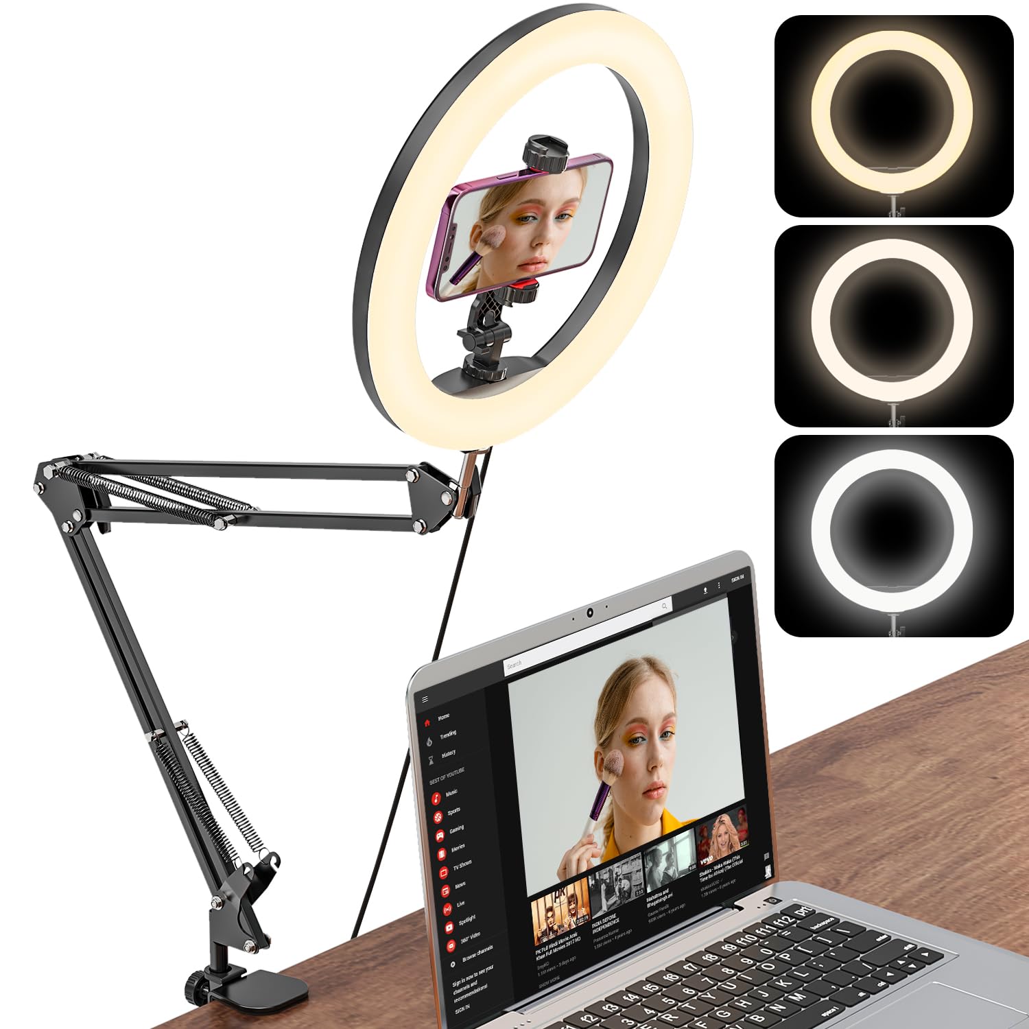 Jubor 10 Inch Ring Light with Tripod Stand & Phone Holder - 3 Color Modes & 10 Brightness Levels - Perfect for YouTube Videos, TikTok Content, Selfie Photography & Live Streaming (Ideal for Home Studio, Beauty Makeup & Product Photography)