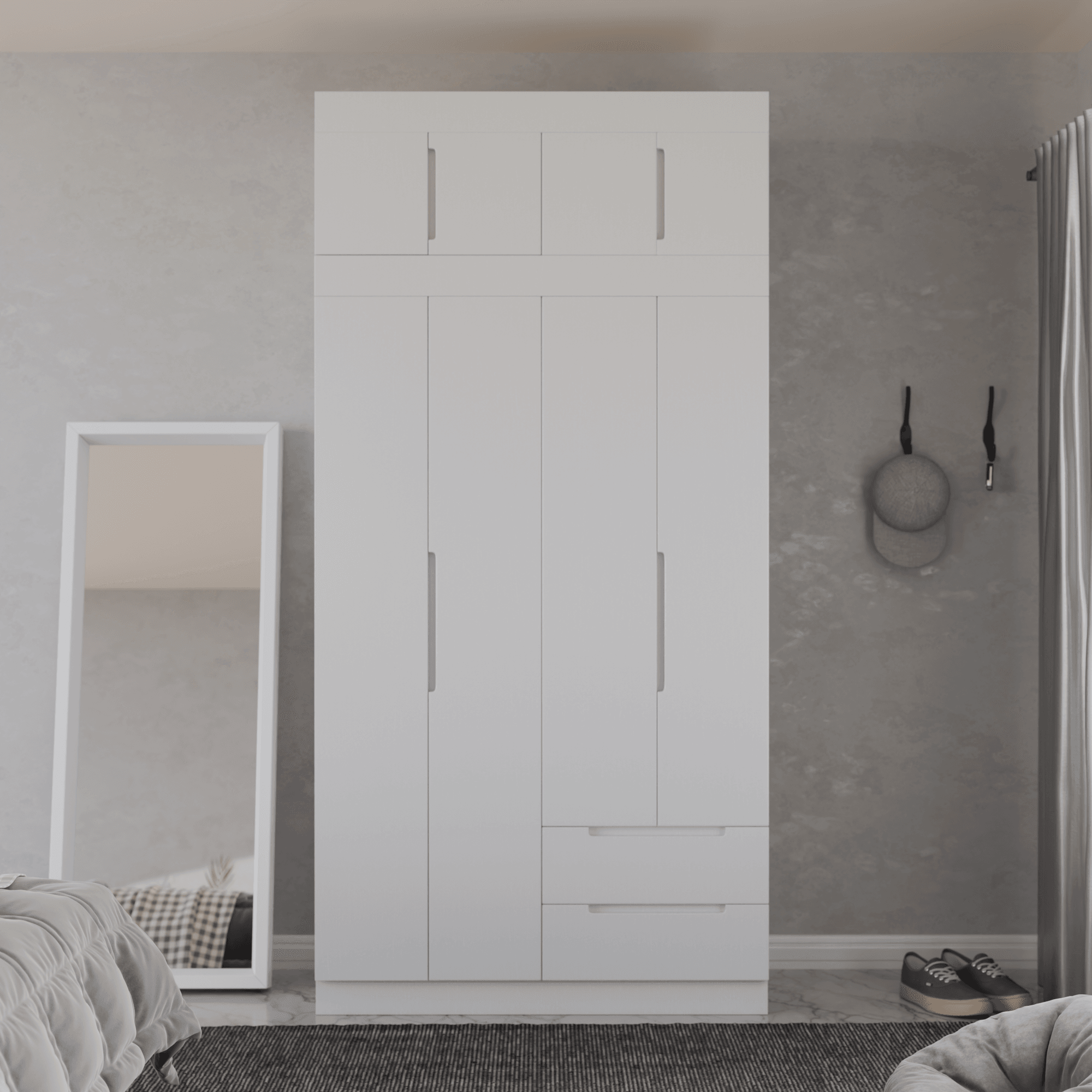 Harrison 4-Door Open Wardrobe with Top Shelf - Modern Closet Organizer for Bedroom, Living Room & Walk-In Closets | Spacious Storage Solution for Clothes, Shoes & Accessories