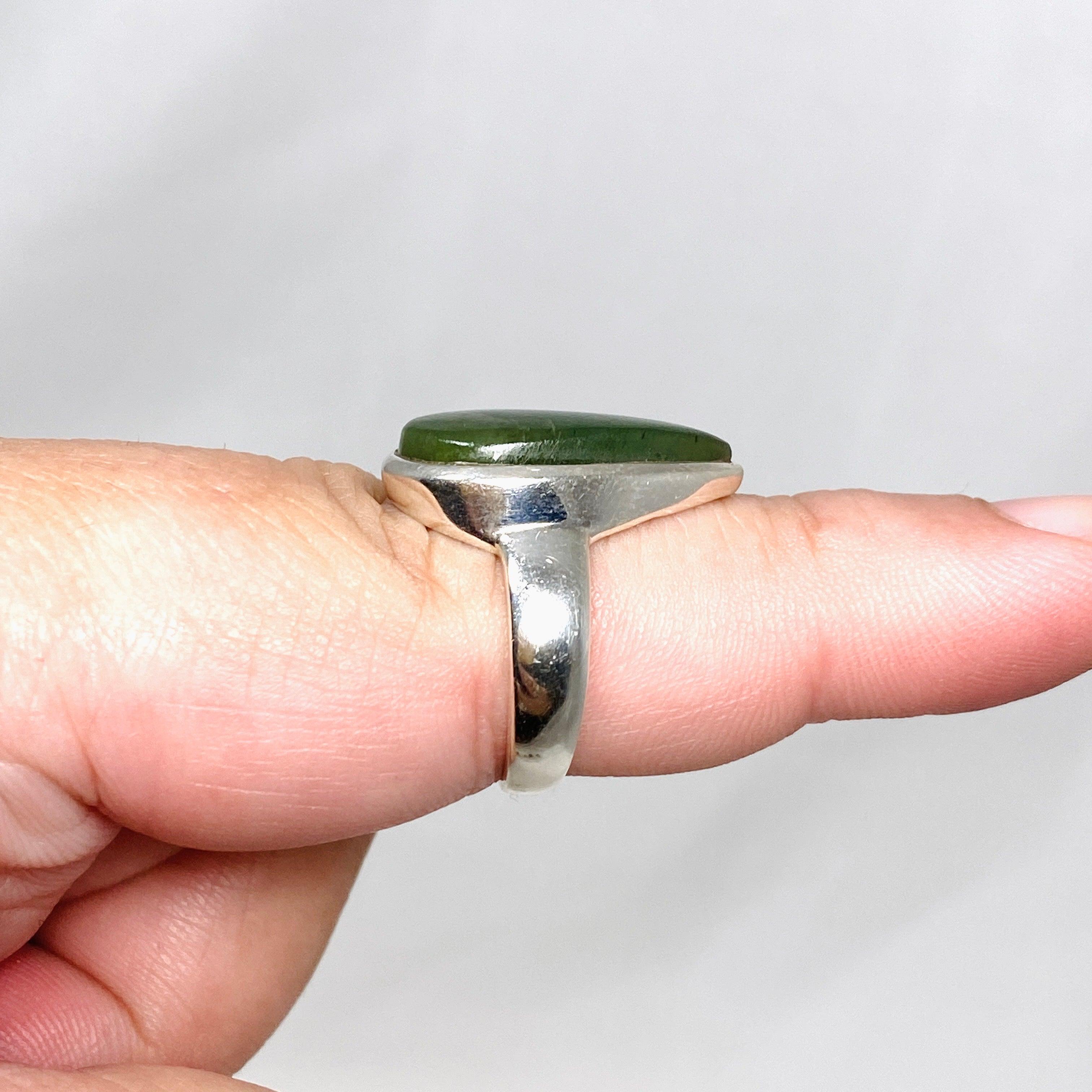 Natural Siberian Jade Nephrite Teardrop Ring - Size 9 PRGJ404 - Elegant Jewelry for Women, Perfect for Weddings, Parties & Special Occasions