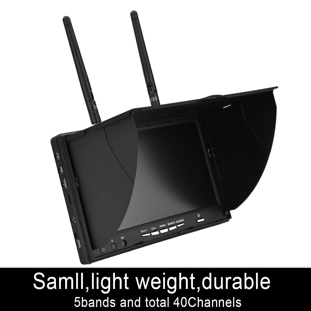 5.8GHz FPV Monitor with Dual Receiver - 7 Inch LCD Screen, 40 Channels, Wireless Receiver for FPV Drones & Quadcopters - Ideal for Racing, Aerial Photography, and Drone Training (140/120 Degree Viewing Angle)