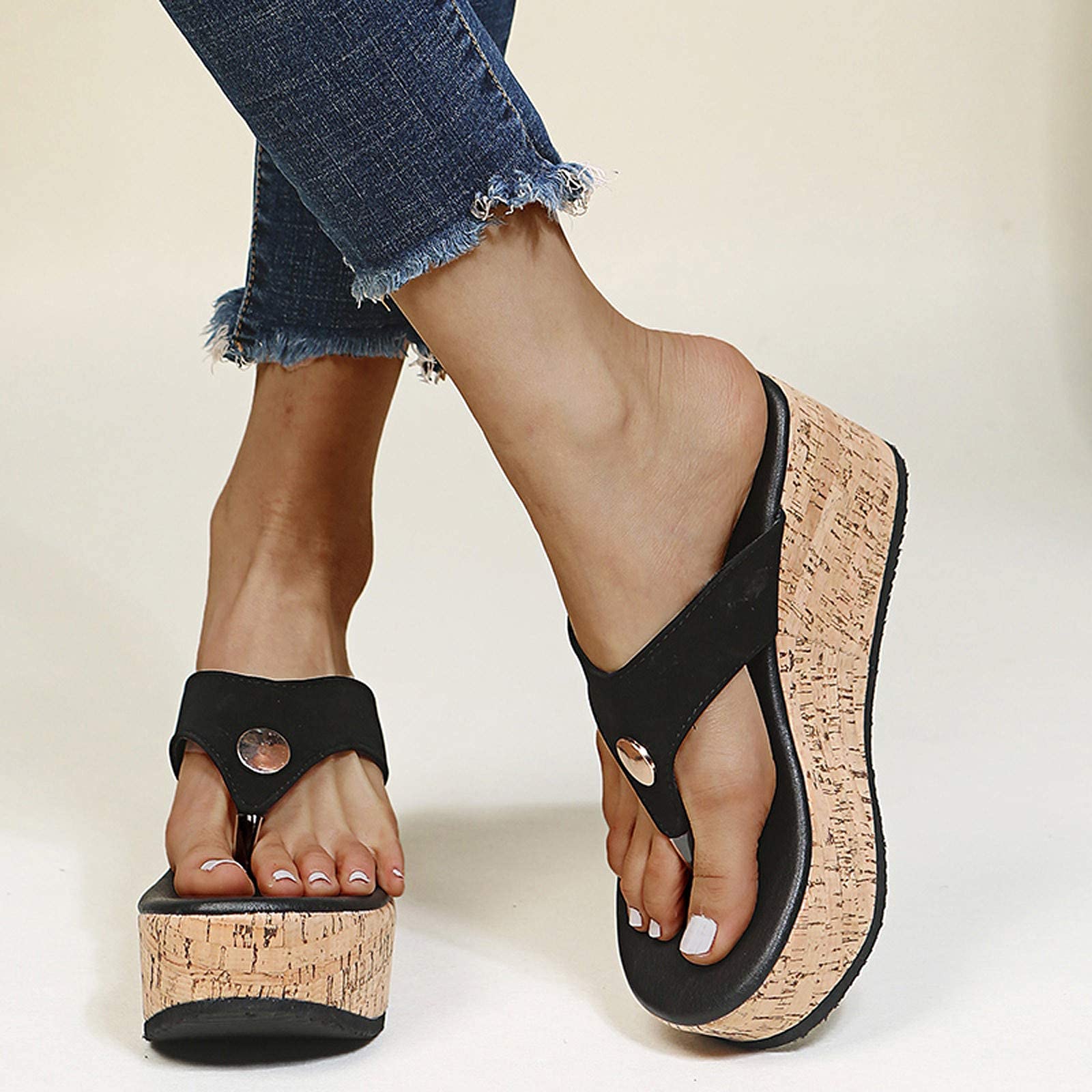 ZBYY Women's Cork Wedge Sandals - Slip On Platform Mules with Comfortable Sole for Summer - Perfect for Beach, Pool, and Casual Outings