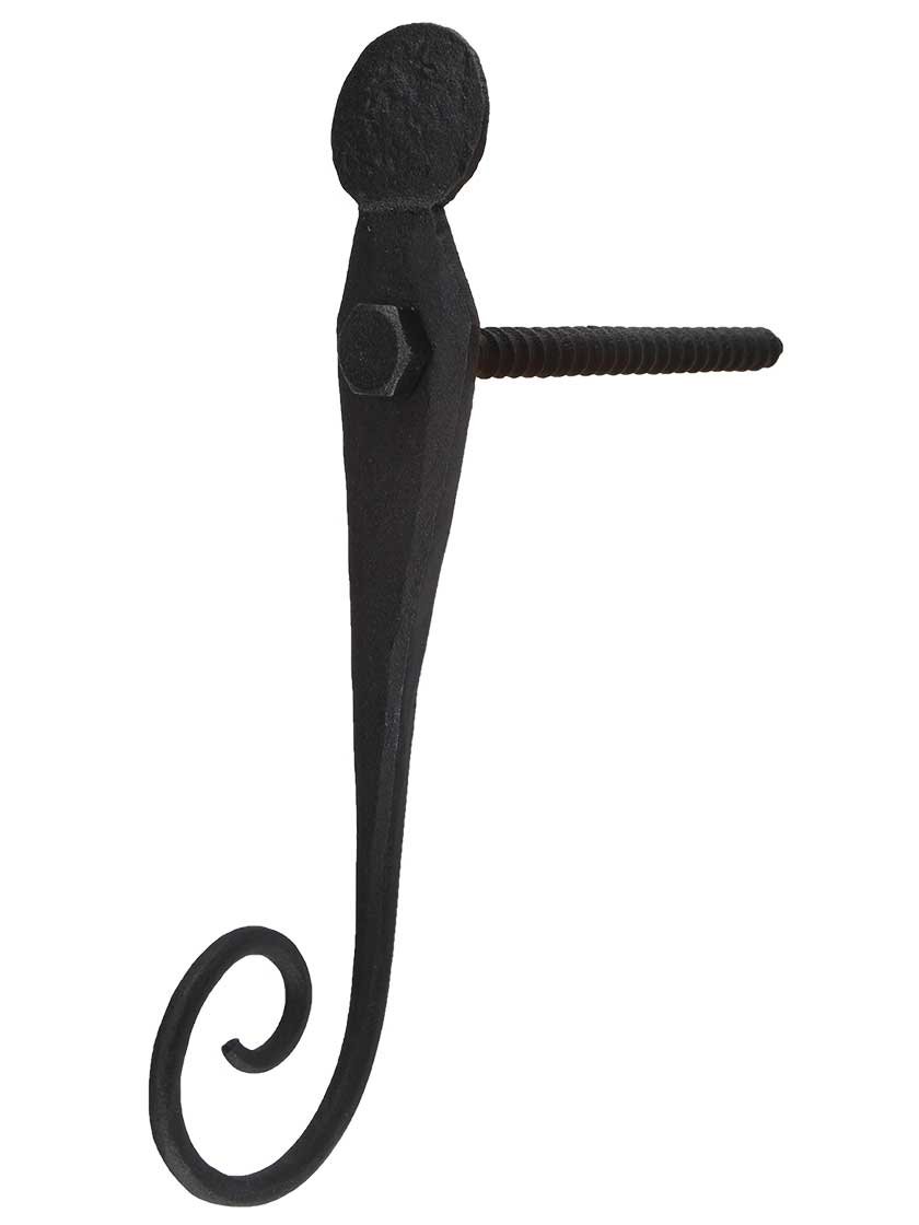 Pair of Forged Iron English Rat Tail Shutter Dogs - Lag Mounted Window Hardware for Traditional & Vintage Home Decor